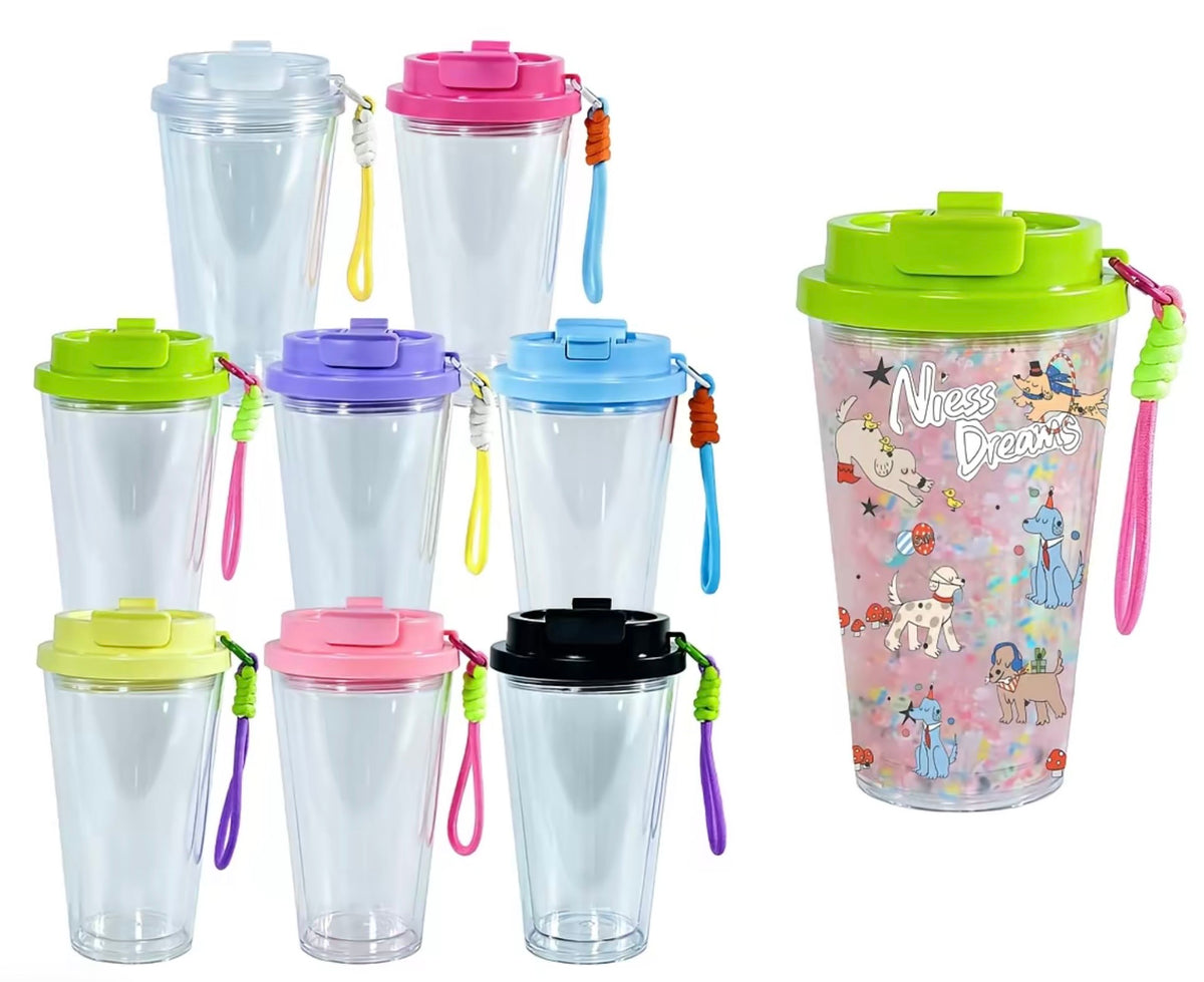 16oz Acrylic Tumblers with color lid and mix color straps